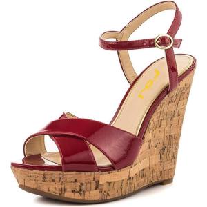imageFSJ Women Peep Toe Platform Sandals Cork Wedge High Heel Ankle Strap Summer Party Pump Shoes Size 415 USDark Wine