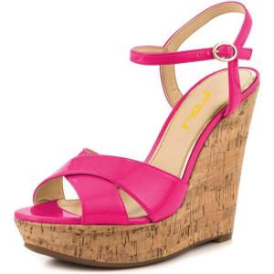 imageFSJ Women Peep Toe Platform Sandals Cork Wedge High Heel Ankle Strap Summer Party Pump Shoes Size 415 USDeep Pink