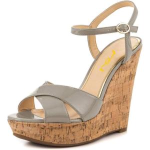 imageFSJ Women Peep Toe Platform Sandals Cork Wedge High Heel Ankle Strap Summer Party Pump Shoes Size 415 USGrey