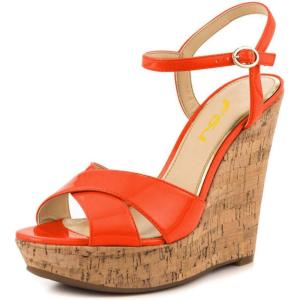 imageFSJ Women Peep Toe Platform Sandals Cork Wedge High Heel Ankle Strap Summer Party Pump Shoes Size 415 USOrange