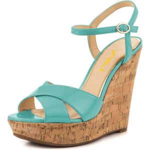 imageFSJ Women Peep Toe Platform Sandals Cork Wedge High Heel Ankle Strap Summer Party Pump Shoes Size 415 USTurquoise