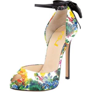 imageFSJ Women Stiletto High Heels Sandals Peep Toe Pumps Ankle Straps Bows Bridal Dress Party Shoes with Buckle Size 415 USFlower