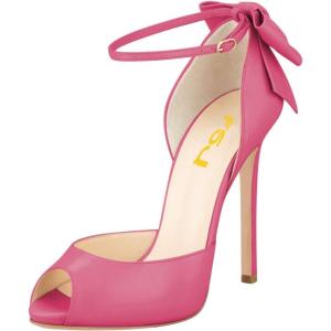 imageFSJ Women Stiletto High Heels Sandals Peep Toe Pumps Ankle Straps Bows Bridal Dress Party Shoes with Buckle Size 415 USHot Pink