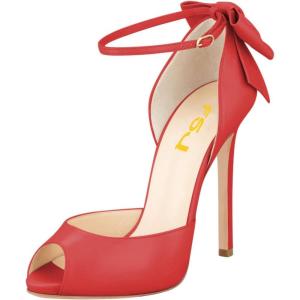 imageFSJ Women Stiletto High Heels Sandals Peep Toe Pumps Ankle Straps Bows Bridal Dress Party Shoes with Buckle Size 415 USRed