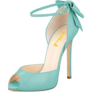 imageFSJ Women Stiletto High Heels Sandals Peep Toe Pumps Ankle Straps Bows Bridal Dress Party Shoes with Buckle Size 415 USTurquoise