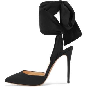 imageFSJ Women Strappy Ankle Wrap Sandal Ribbon Laceup Stiletto High Heels Pointed Toe DOrsay Slingback Pump Shoe Size 415 USBlack