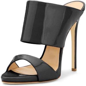 imageFSJ Women Versatile Open Toe High Heel Mules Backless Shoes Feminine Slingback Stiletto Slide Sandals Slip on Slipper Size 415 USBlack Patent