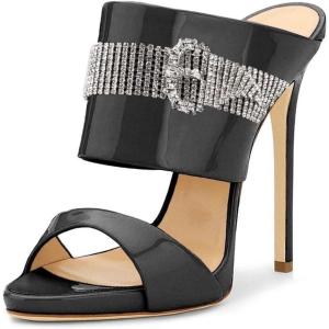 imageFSJ Women Versatile Open Toe High Heel Mules Backless Shoes Feminine Slingback Stiletto Slide Sandals Slip on Slipper Size 415 USBlack Rhinestone