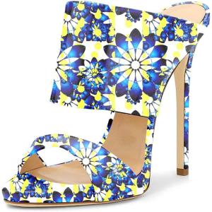 imageFSJ Women Versatile Open Toe High Heel Mules Backless Shoes Feminine Slingback Stiletto Slide Sandals Slip on Slipper Size 415 USBlue Flora