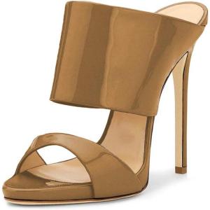 imageFSJ Women Versatile Open Toe High Heel Mules Backless Shoes Feminine Slingback Stiletto Slide Sandals Slip on Slipper Size 415 USBrown