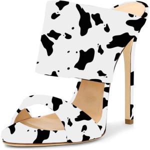 imageFSJ Women Versatile Open Toe High Heel Mules Backless Shoes Feminine Slingback Stiletto Slide Sandals Slip on Slipper Size 415 USCow