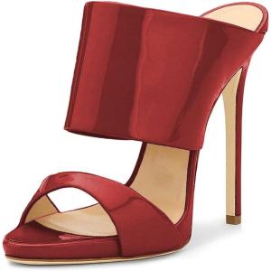 imageFSJ Women Versatile Open Toe High Heel Mules Backless Shoes Feminine Slingback Stiletto Slide Sandals Slip on Slipper Size 415 USCrimson