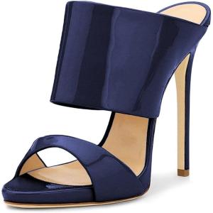 imageFSJ Women Versatile Open Toe High Heel Mules Backless Shoes Feminine Slingback Stiletto Slide Sandals Slip on Slipper Size 415 USDark Blue