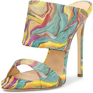 imageFSJ Women Versatile Open Toe High Heel Mules Backless Shoes Feminine Slingback Stiletto Slide Sandals Slip on Slipper Size 415 USDrift Sand