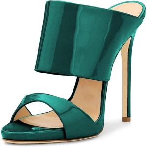 imageFSJ Women Versatile Open Toe High Heel Mules Backless Shoes Feminine Slingback Stiletto Slide Sandals Slip on Slipper Size 415 USGreen Mirror