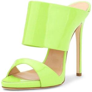 imageFSJ Women Versatile Open Toe High Heel Mules Backless Shoes Feminine Slingback Stiletto Slide Sandals Slip on Slipper Size 415 USLemon