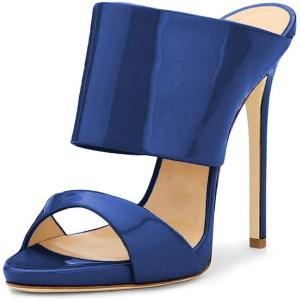 imageFSJ Women Versatile Open Toe High Heel Mules Backless Shoes Feminine Slingback Stiletto Slide Sandals Slip on Slipper Size 415 USNavy