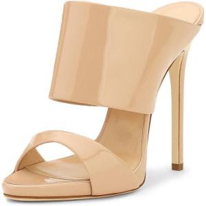imageFSJ Women Versatile Open Toe High Heel Mules Backless Shoes Feminine Slingback Stiletto Slide Sandals Slip on Slipper Size 415 USNude