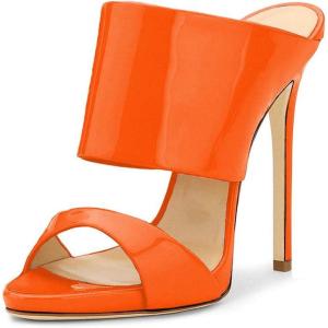 imageFSJ Women Versatile Open Toe High Heel Mules Backless Shoes Feminine Slingback Stiletto Slide Sandals Slip on Slipper Size 415 USOrange