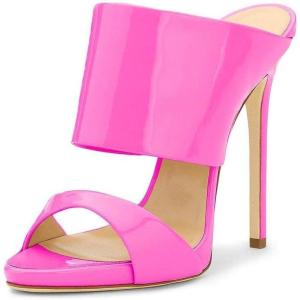 imageFSJ Women Versatile Open Toe High Heel Mules Backless Shoes Feminine Slingback Stiletto Slide Sandals Slip on Slipper Size 415 USPink