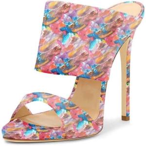 imageFSJ Women Versatile Open Toe High Heel Mules Backless Shoes Feminine Slingback Stiletto Slide Sandals Slip on Slipper Size 415 USPink Floral