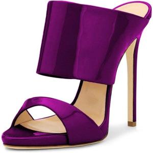 imageFSJ Women Versatile Open Toe High Heel Mules Backless Shoes Feminine Slingback Stiletto Slide Sandals Slip on Slipper Size 415 USPurple