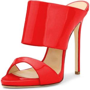imageFSJ Women Versatile Open Toe High Heel Mules Backless Shoes Feminine Slingback Stiletto Slide Sandals Slip on Slipper Size 415 USRed