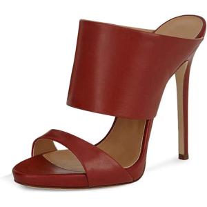 imageFSJ Women Versatile Open Toe High Heel Mules Backless Shoes Feminine Slingback Stiletto Slide Sandals Slip on Slipper Size 415 USRedbrown