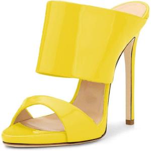 imageFSJ Women Versatile Open Toe High Heel Mules Backless Shoes Feminine Slingback Stiletto Slide Sandals Slip on Slipper Size 415 USYellow