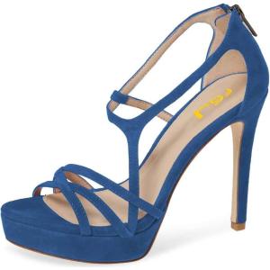 imageWomen Strappy Open Toe Platform High Heels Caged Dress Sandals Cutout Party Stiletto Pumps Size 415 USBlue