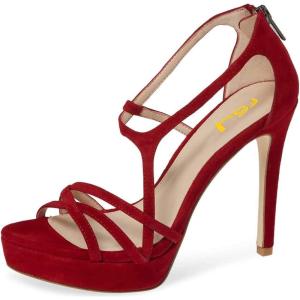 imageWomen Strappy Open Toe Platform High Heels Caged Dress Sandals Cutout Party Stiletto Pumps Size 415 USRed
