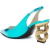 imageFSJ Women Classic Gold Chain Chunky Heel Slingback Pumps Pointed Toe Special Dressy High Heel Casual Wedding Office Shoes Size 416 USAqua Blue Metallic