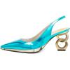 imageFSJ Women Classic Gold Chain Chunky Heel Slingback Pumps Pointed Toe Special Dressy High Heel Casual Wedding Office Shoes Size 416 USAqua Blue Metallic