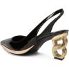imageFSJ Women Classic Gold Chain Chunky Heel Slingback Pumps Pointed Toe Special Dressy High Heel Casual Wedding Office Shoes Size 416 USBlack
