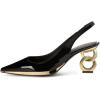 imageFSJ Women Classic Gold Chain Chunky Heel Slingback Pumps Pointed Toe Special Dressy High Heel Casual Wedding Office Shoes Size 416 USBlack