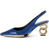imageFSJ Women Classic Gold Chain Chunky Heel Slingback Pumps Pointed Toe Special Dressy High Heel Casual Wedding Office Shoes Size 416 USBlue