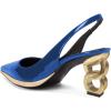 imageFSJ Women Classic Gold Chain Chunky Heel Slingback Pumps Pointed Toe Special Dressy High Heel Casual Wedding Office Shoes Size 416 USBlue