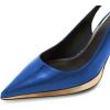 imageFSJ Women Classic Gold Chain Chunky Heel Slingback Pumps Pointed Toe Special Dressy High Heel Casual Wedding Office Shoes Size 416 USBlue