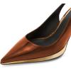 imageFSJ Women Classic Gold Chain Chunky Heel Slingback Pumps Pointed Toe Special Dressy High Heel Casual Wedding Office Shoes Size 416 USBrown