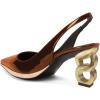 imageFSJ Women Classic Gold Chain Chunky Heel Slingback Pumps Pointed Toe Special Dressy High Heel Casual Wedding Office Shoes Size 416 USBrown