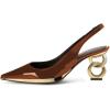 imageFSJ Women Classic Gold Chain Chunky Heel Slingback Pumps Pointed Toe Special Dressy High Heel Casual Wedding Office Shoes Size 416 USBrown