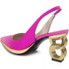 imageFSJ Women Classic Gold Chain Chunky Heel Slingback Pumps Pointed Toe Special Dressy High Heel Casual Wedding Office Shoes Size 416 USFuchsia Gold Heel