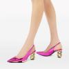 imageFSJ Women Classic Gold Chain Chunky Heel Slingback Pumps Pointed Toe Special Dressy High Heel Casual Wedding Office Shoes Size 416 USFuchsia Gold Heel