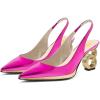 imageFSJ Women Classic Gold Chain Chunky Heel Slingback Pumps Pointed Toe Special Dressy High Heel Casual Wedding Office Shoes Size 416 USFuchsia Gold Heel