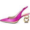 imageFSJ Women Classic Gold Chain Chunky Heel Slingback Pumps Pointed Toe Special Dressy High Heel Casual Wedding Office Shoes Size 416 USFuchsia Gold Heel