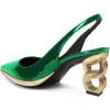 imageFSJ Women Classic Gold Chain Chunky Heel Slingback Pumps Pointed Toe Special Dressy High Heel Casual Wedding Office Shoes Size 416 USGreen