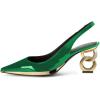 imageFSJ Women Classic Gold Chain Chunky Heel Slingback Pumps Pointed Toe Special Dressy High Heel Casual Wedding Office Shoes Size 416 USGreen