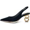 imageFSJ Women Classic Gold Chain Chunky Heel Slingback Pumps Pointed Toe Special Dressy High Heel Casual Wedding Office Shoes Size 416 USGreen Velvet