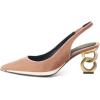 imageFSJ Women Classic Gold Chain Chunky Heel Slingback Pumps Pointed Toe Special Dressy High Heel Casual Wedding Office Shoes Size 416 USPeachy Velvet