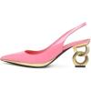 imageFSJ Women Classic Gold Chain Chunky Heel Slingback Pumps Pointed Toe Special Dressy High Heel Casual Wedding Office Shoes Size 416 USPink
